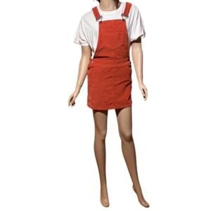 True Craft Burnt Orange Mini Corduroy Overall Cotton Dress Sz S